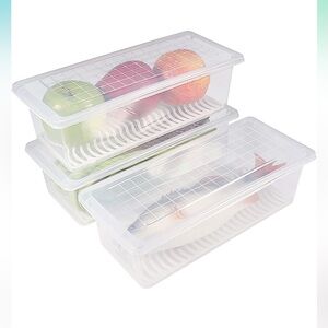 Pack of 3 Plastic Food Storage Container with Removable Drain Plate and Lid